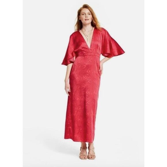 Fe Noel X Target Dress Size 16 Palm Leaf Contrast Print Flutter Sleeve Maxi NWT - Picture 1 of 10